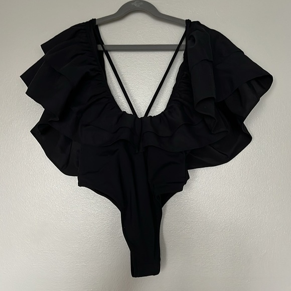 Zara Black Ruffle Swimsuit Bodysuit Size S - Picture 4 of 9